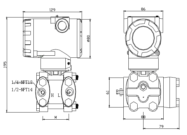 SMT3151绝压变送器尺寸图