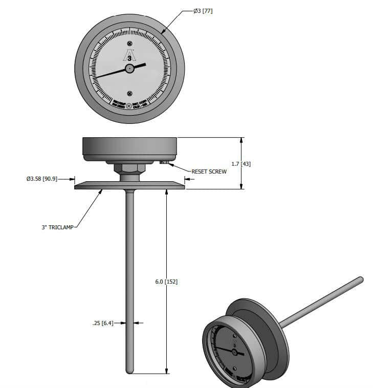 SANITARY BIMETAL THERMOMETER