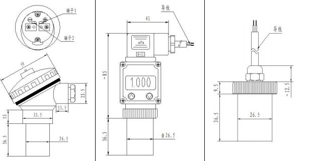 SI-300 压力传感器4-20mA/电压 4 压力传感器 4-20mA/电压尺寸图