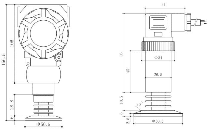 SI-350 卫生型压力变送器 4 SI-350 卫生型压力变送器尺寸图